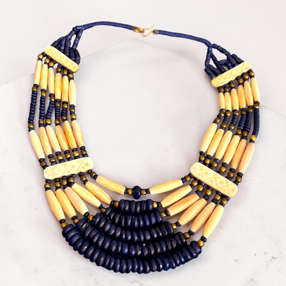 Vintage Naga Tribal Bone Wood Layered Necklace